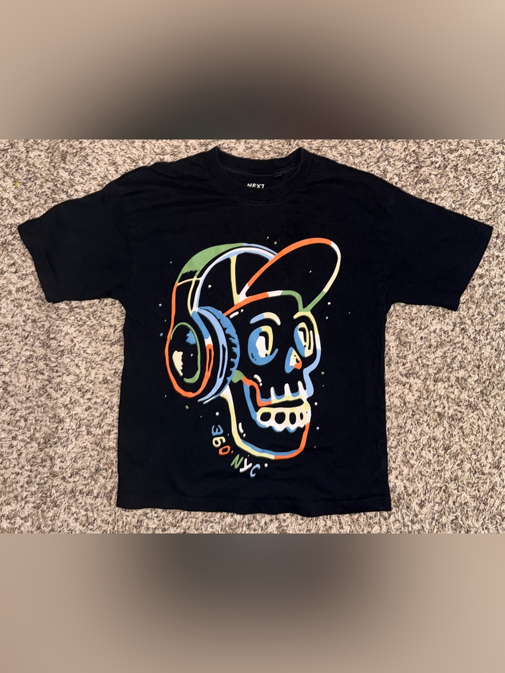 next Black Tee with Neon Skull & Headphones Graphic